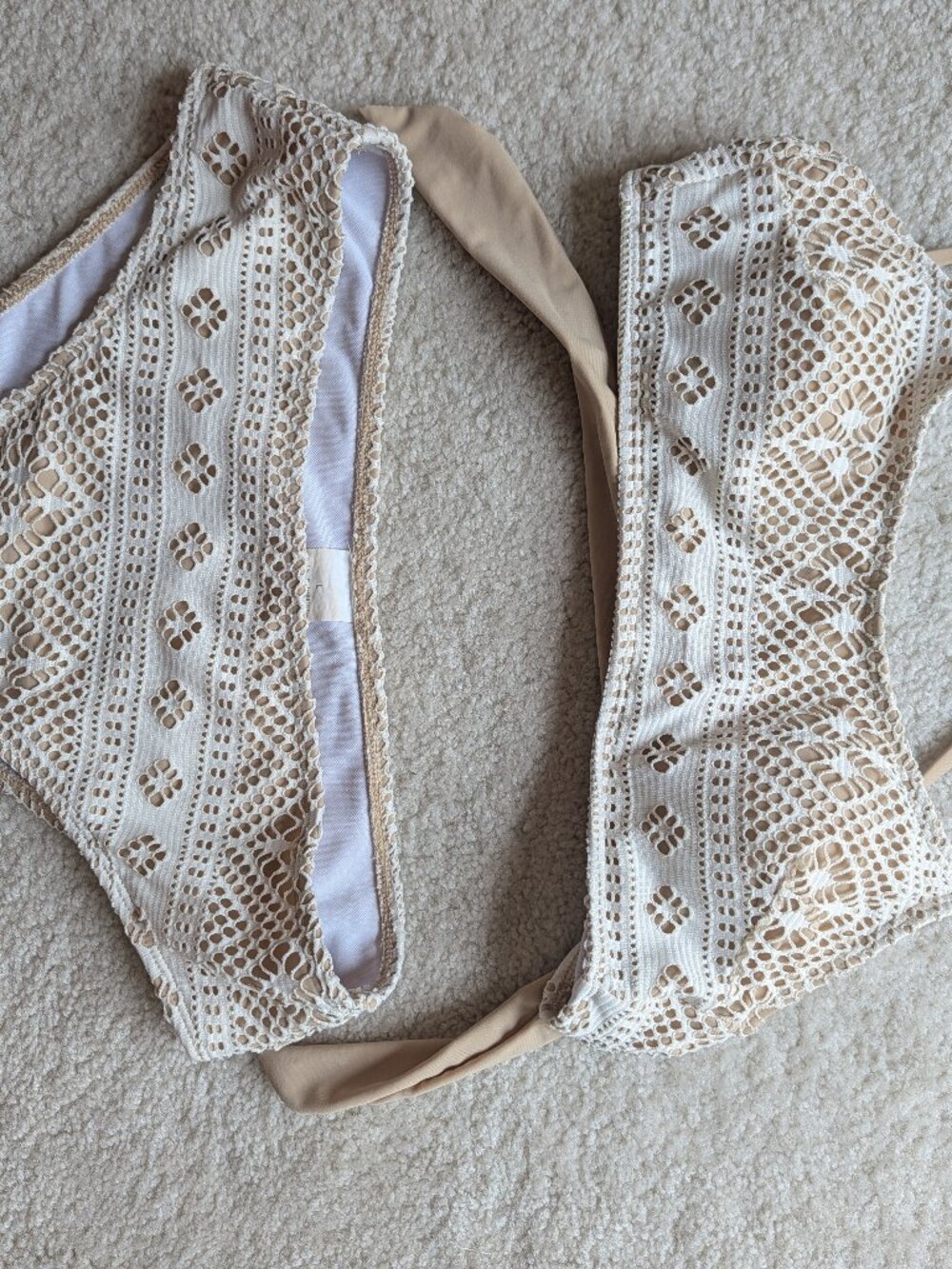 cream boho lace macrame crochet net bikini swim suit